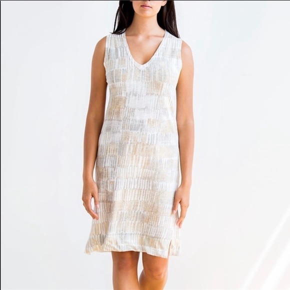 Kinross 100% linen BRUSHSTROKE PRINT DRESS - Picture 1 of 8